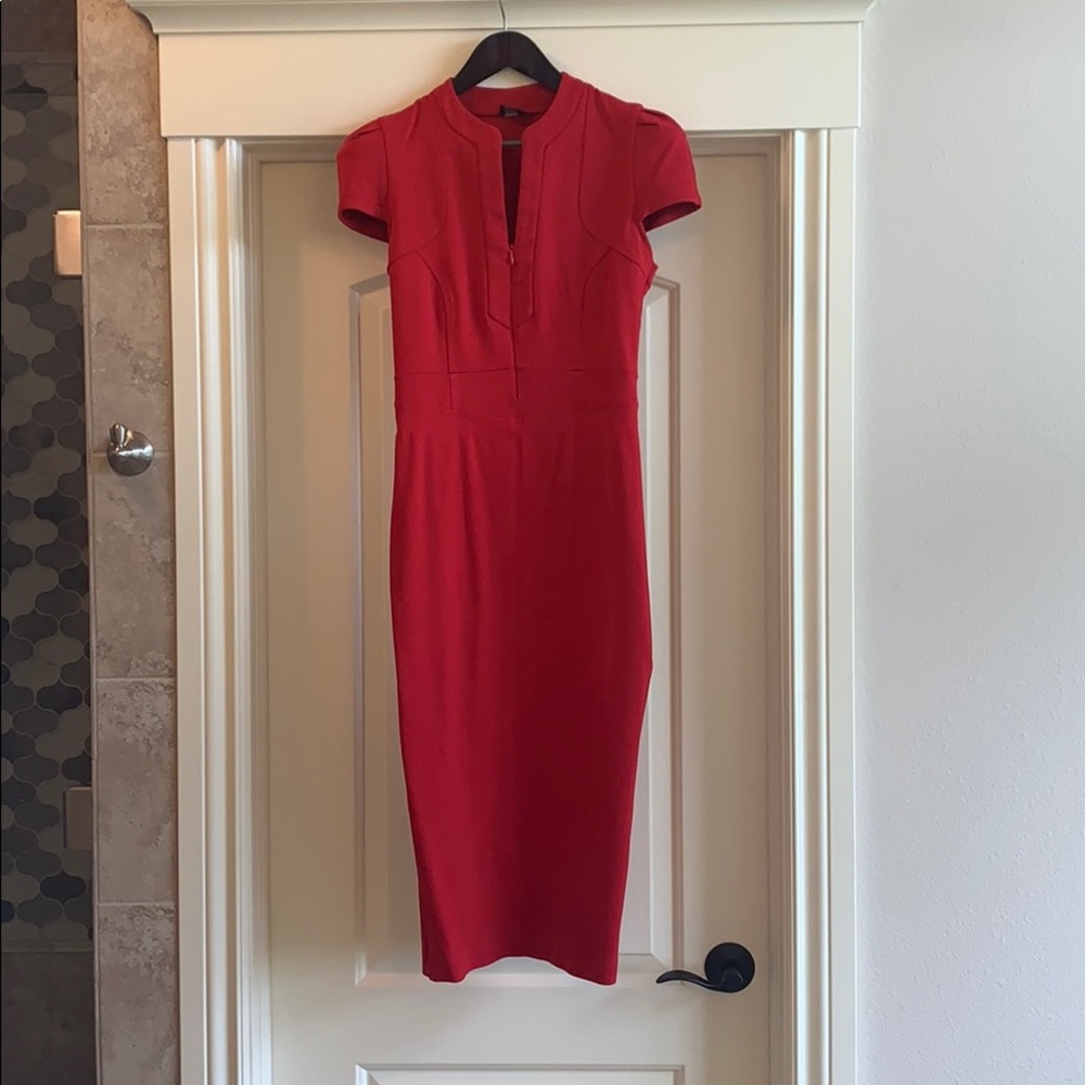 Red ASOS Front Zip Midi Dress with Cap sleeves